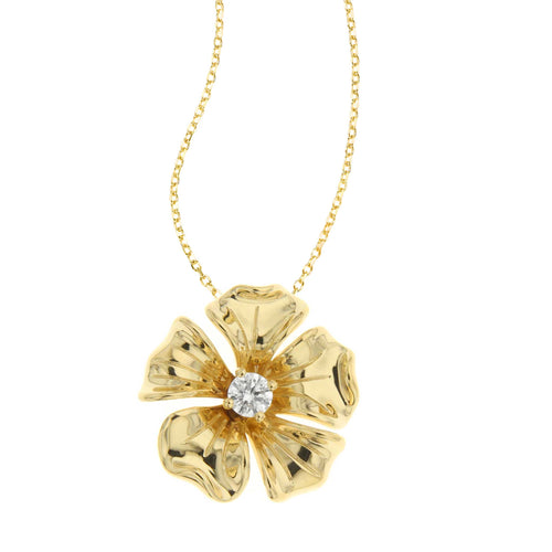 Magnolia Collection Diamond Flower Pendant, 14K Yellow Gold