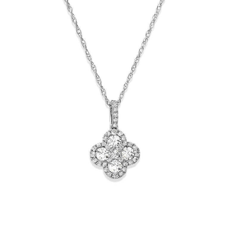 Clover Shape Diamond Pendant, 14K White Gold