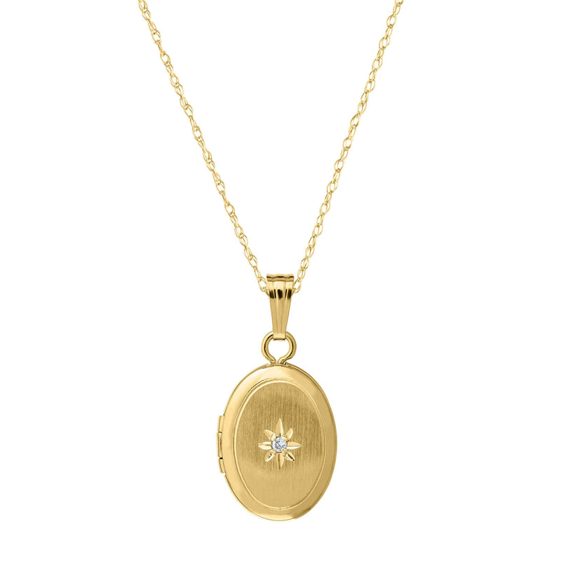 Oval Locket with Diamond Accent, 14K Yellow Gold