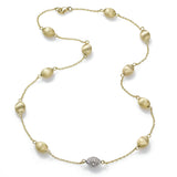 Florentine Finish Bead and Diamond Station Necklace, 14K Yellow Gold