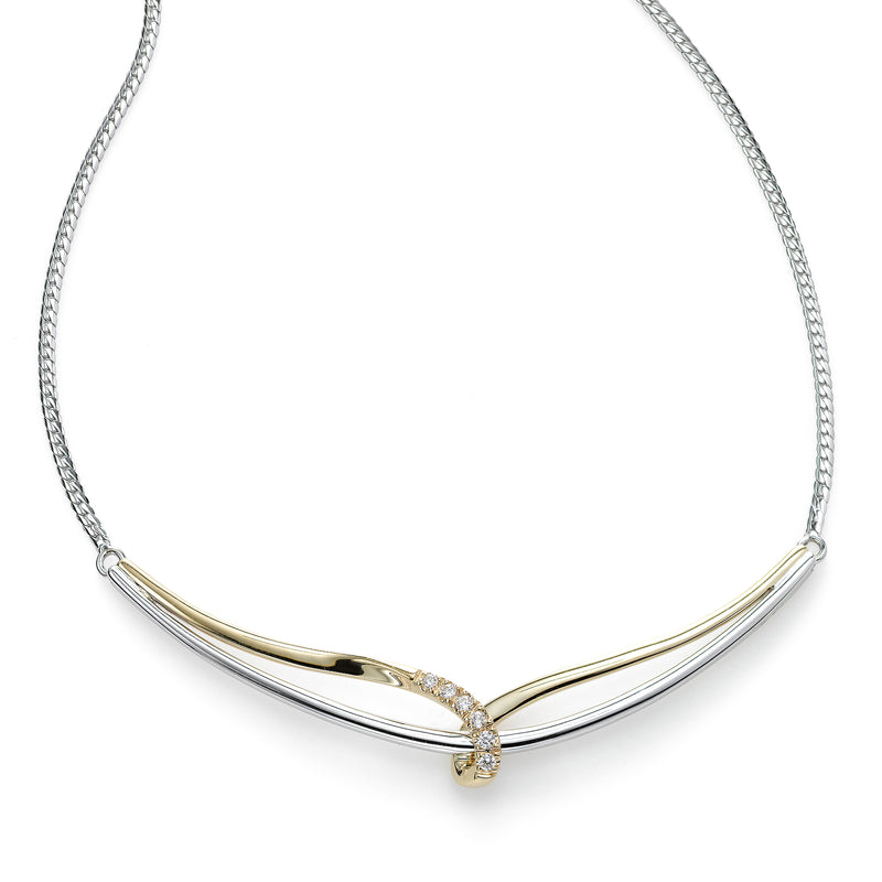 Modern Diamond and White and Yellow Gold Necklace