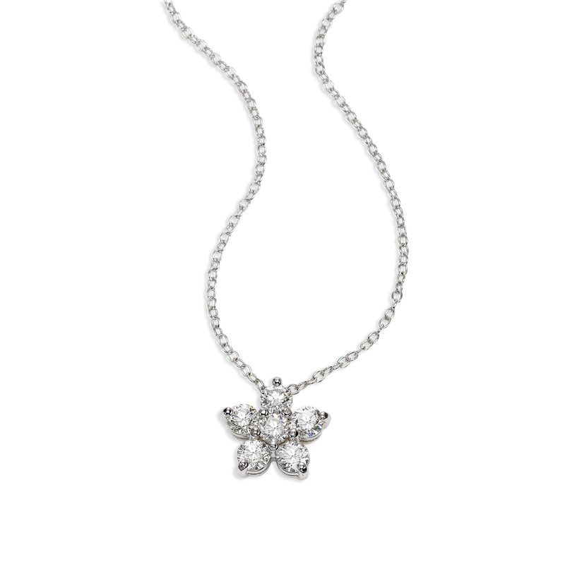 Diamond Flower Necklace, .42 Carat, 14K White Gold