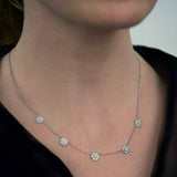 Diamond Floral Five Station Necklace, 14K White Gold