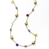 Multi Stone Station Necklace, 20 Inches, 14K Yellow Gold