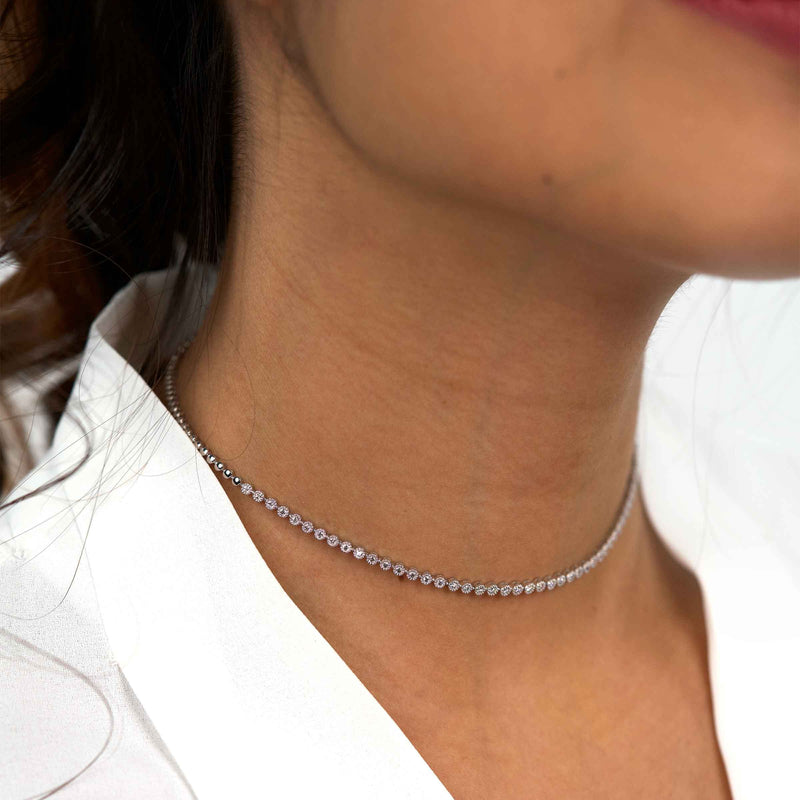 Diamond Choker Necklace, .70 Carat Total, 14K White Gold