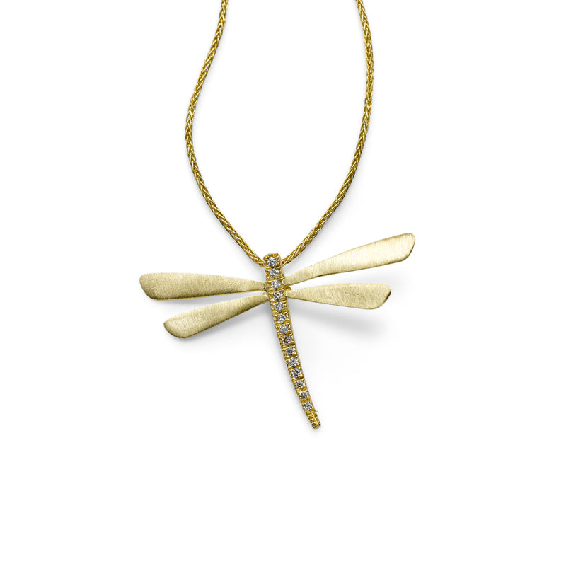 Dragonfly Pendant with Diamonds, 14K Yellow Gold