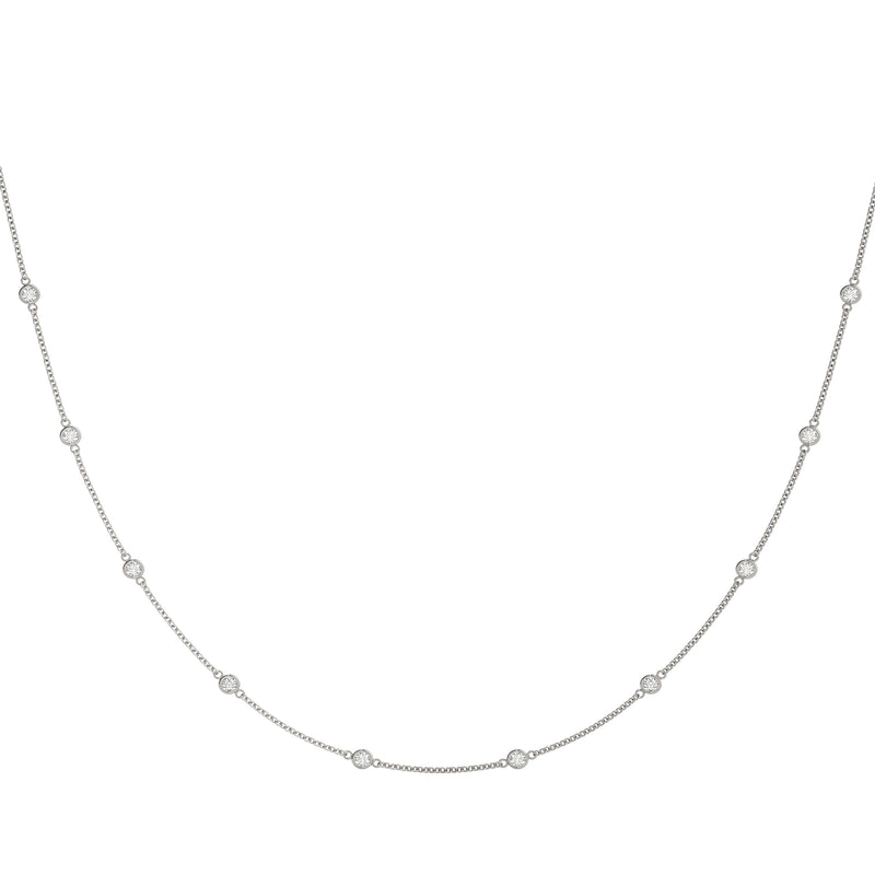 Bezel Diamond Stations Necklace, .50 Carat, 14K White Gold