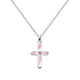 Mother of Pearl Cross with Pink Sapphire Accent, Sterling Silver