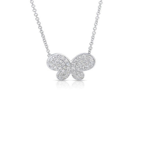 Pavé Diamond Butterfly Necklace, 14K White Gold