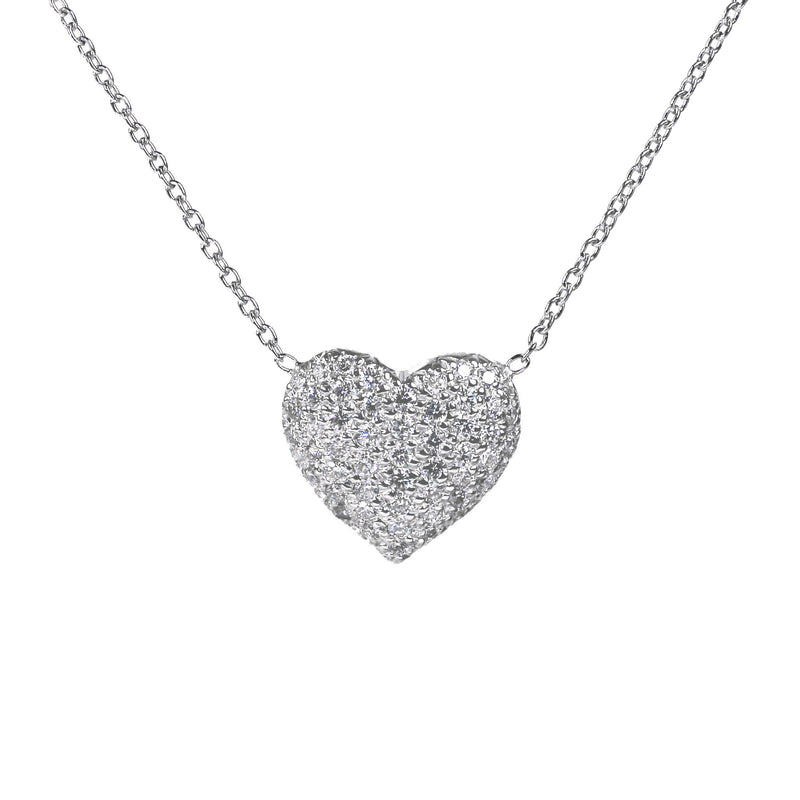 Pavé Set Diamond Heart Necklace, 14K White Gold