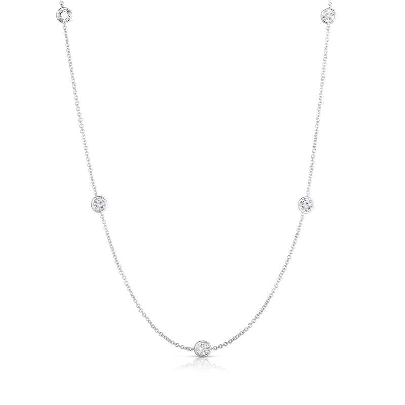 Bezel Diamond Stations Necklace, 18 Inches, .75 Carat, 14K White Gold