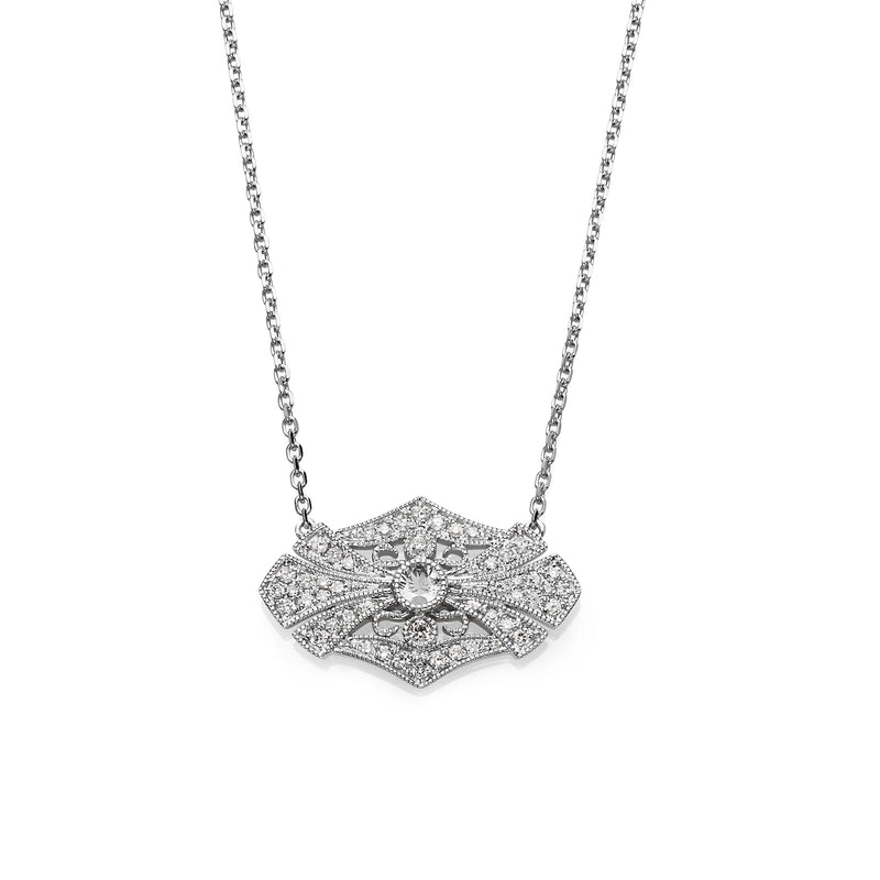 Vintage Style Diamond Necklace, 14K White Gold