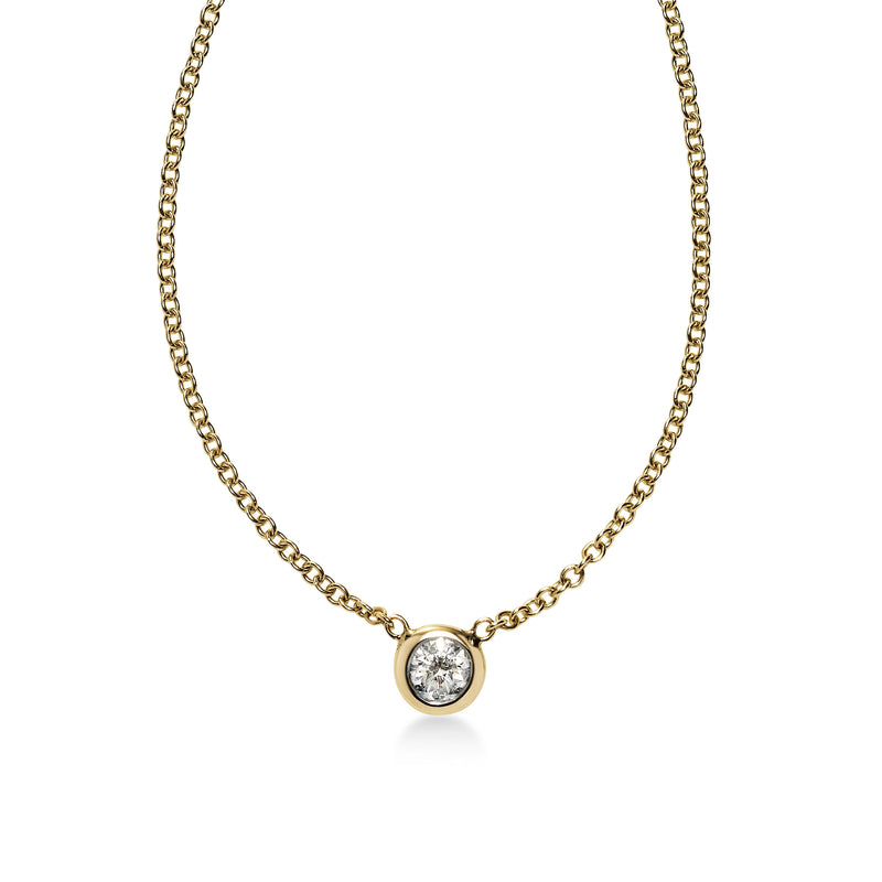 Bezel Set Diamond Solitaire Necklace, .11 Carat, 14K Yellow Gold