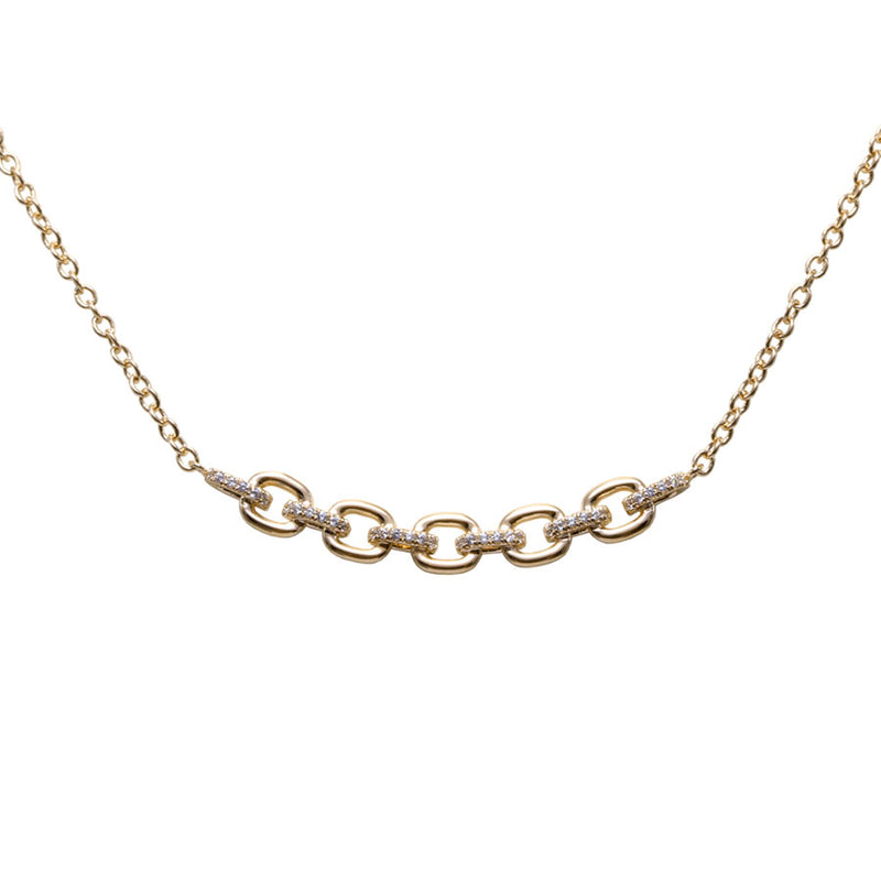 Square Link Diamond Necklace, 14K Yellow Gold