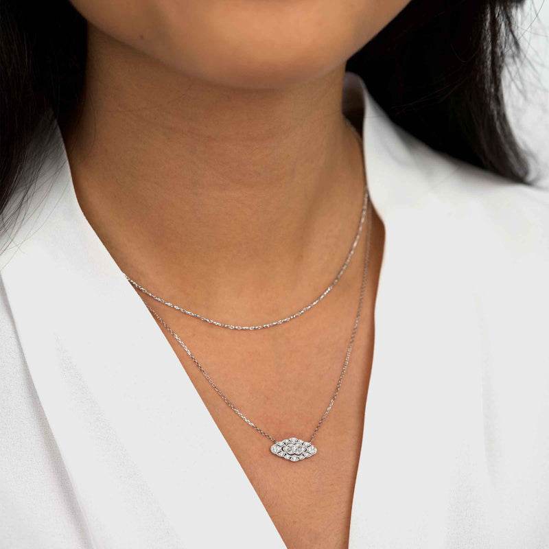 Horizontal Vintage Style Diamond Necklace, 14K White Gold