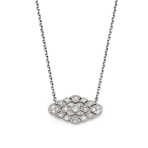 Horizontal Vintage Style Diamond Necklace, 14K White Gold