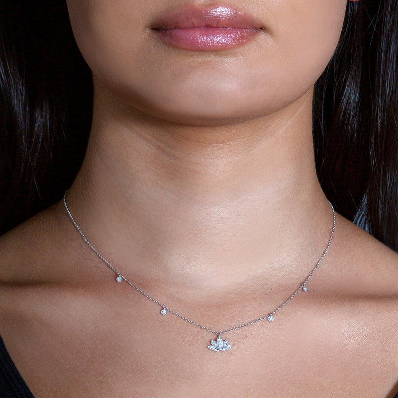 Diamond Lotus Necklace, 14K White Gold