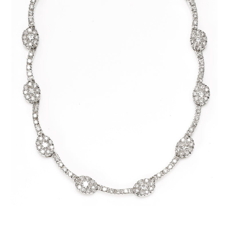 Scalloped Cluster Diamond Necklace, 16 Inches, 14K White Gold