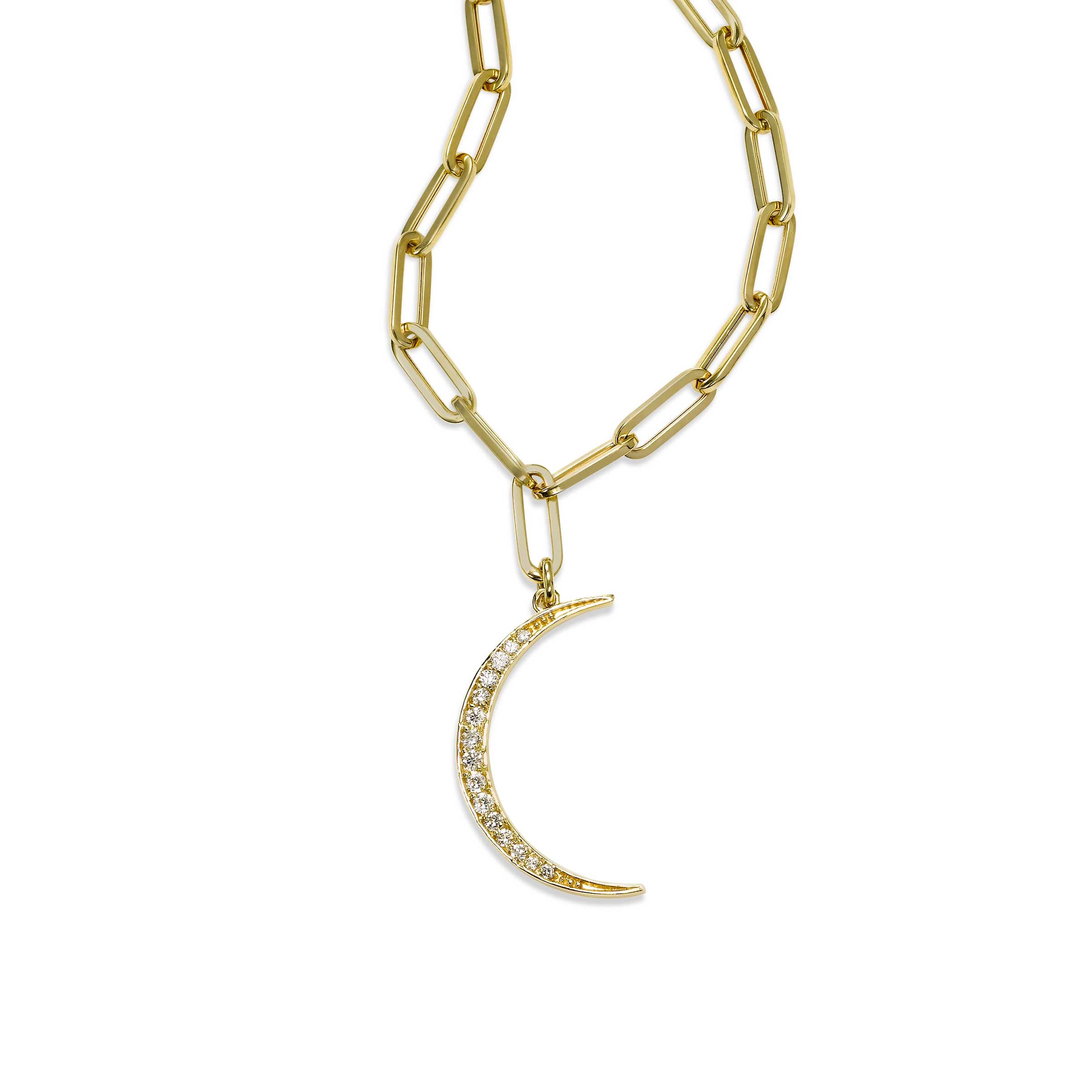 14K Yellow Gold Partial Paperclip Diamond Charm Necklace - Howard's DC