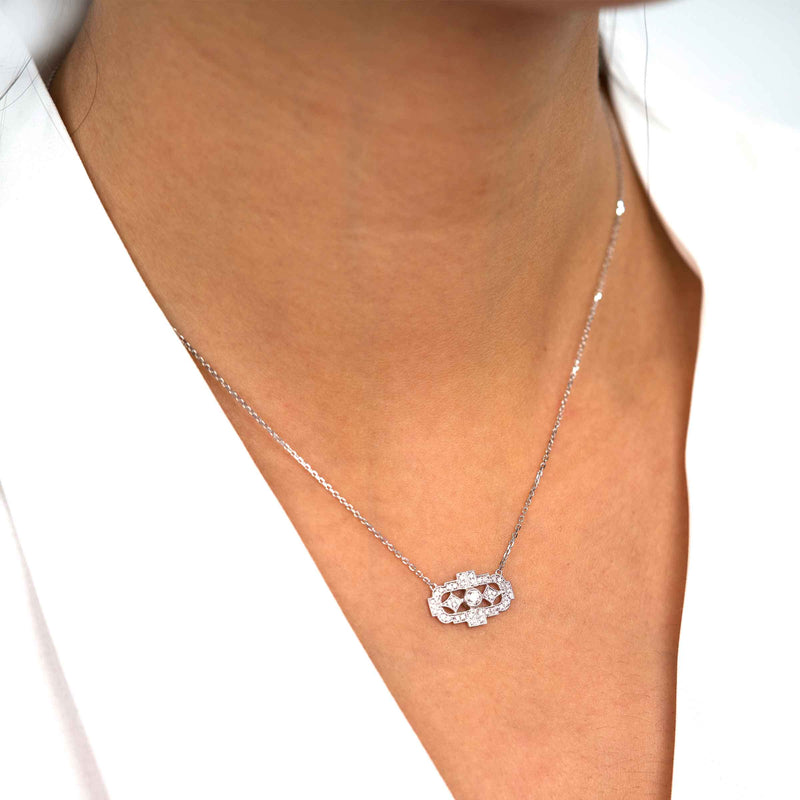 Deco Style Diamond Necklace, 14K White Gold