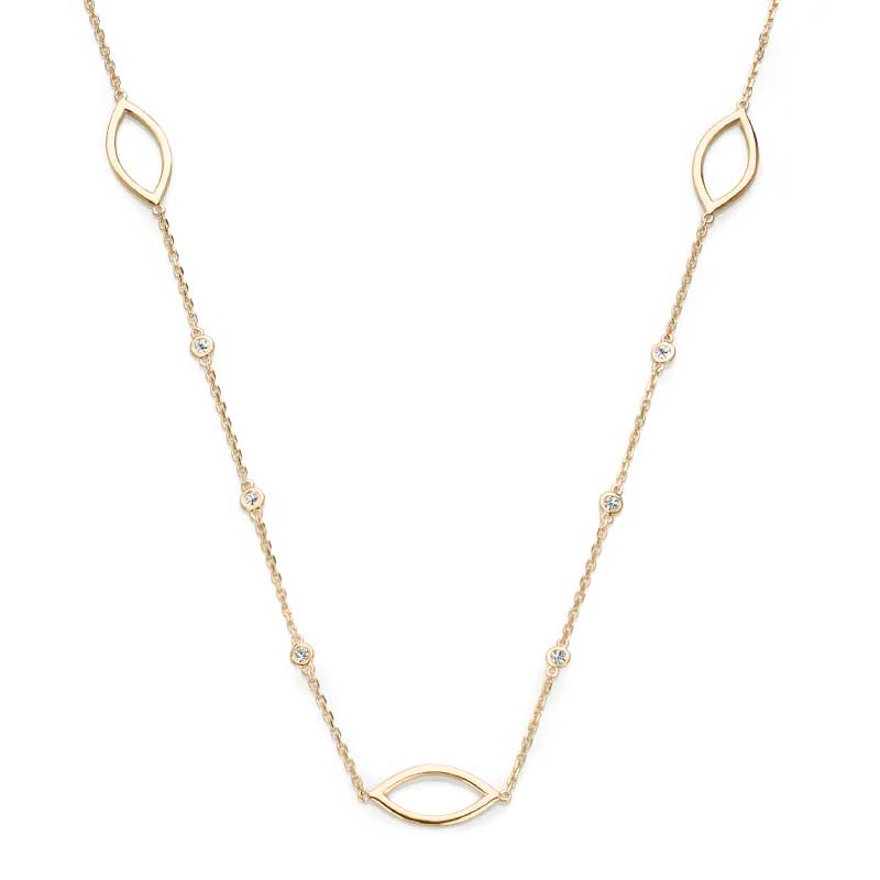 Open Marquise Shape Diamond Necklace, 14K Yellow Gold