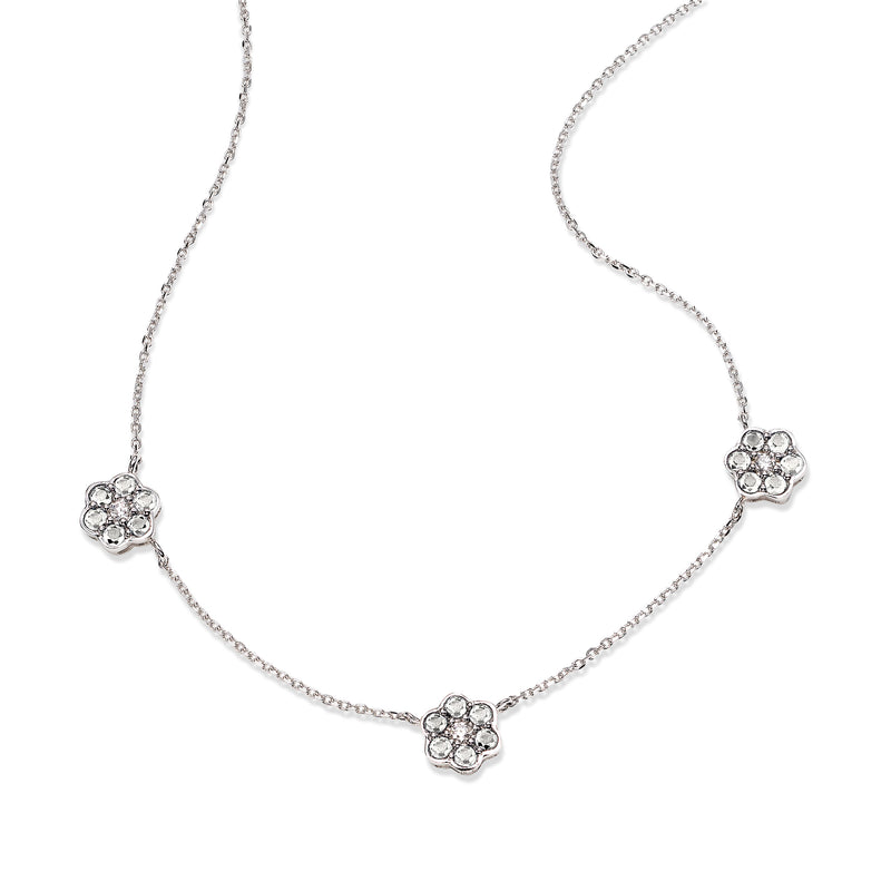 Diamond Floral Three Station Necklace, 14K White Gold