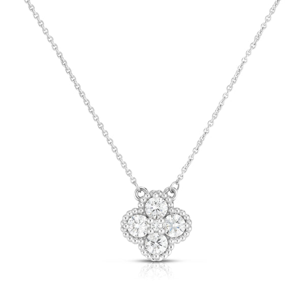 Clover Shape Diamond Necklace, 14K White Gold | Diamond Stores Long ...