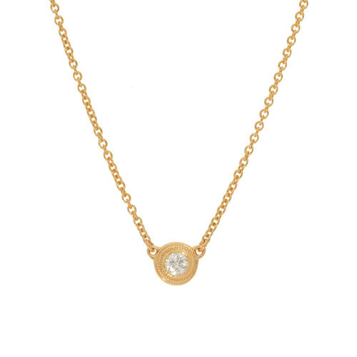 Bezel Set Diamond Solitaire Necklace, .10 Carat, 14K Yellow Gold