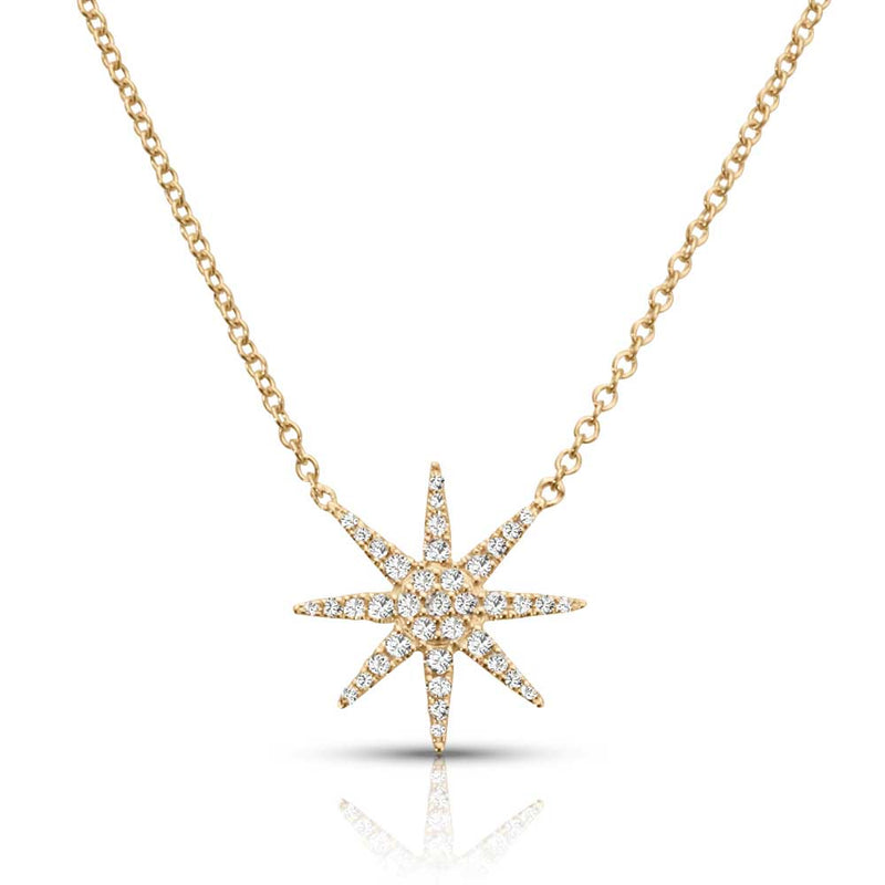 Diamond Star Necklace, 14K Yellow Gold