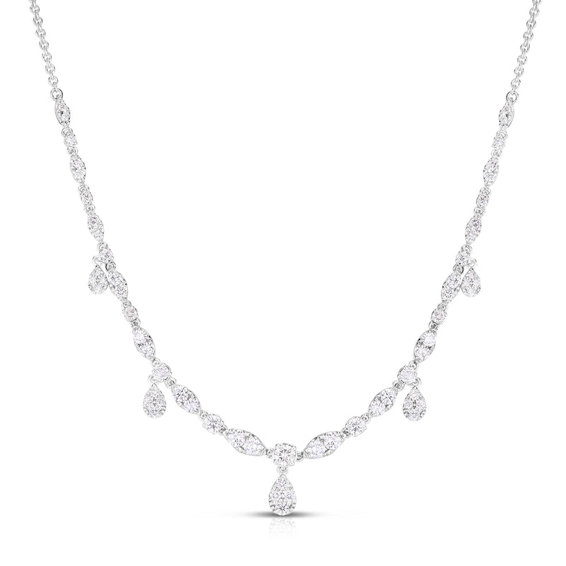 Vintage Style Diamond Drop Necklace, 1.39 Carats, 14K White Gold