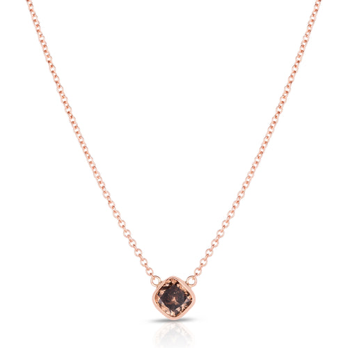 Cushion Shape Fancy Brown Diamond Necklace, 14K Rose Gold