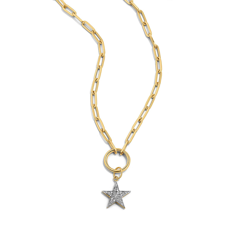 Paperclip 20-Inch Chain with Diamond Star Charm, 14K Yellow Gold