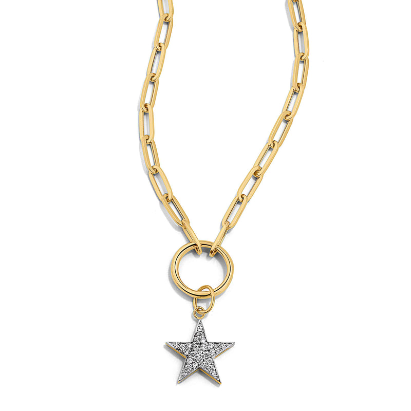 Paperclip 20-Inch Chain with Diamond Star Charm, 14K Yellow Gold