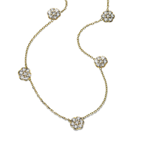 Diamond Floral Five Station Necklace, 14K Yellow Gold