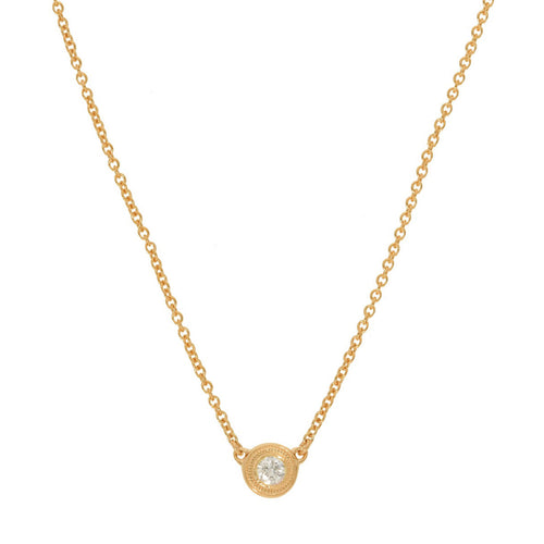 Bezel Set Diamond Solitaire Necklace, .05 Carat, 14K Yellow Gold