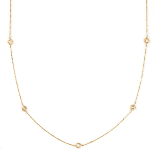 Bezel Set Diamond Necklace, 18 Inches, 14K Yellow Gold