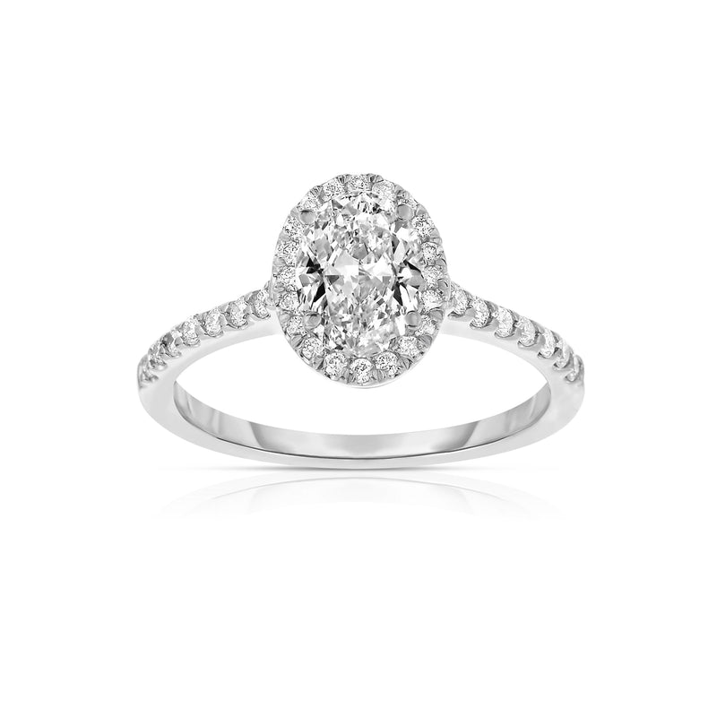 Oval Diamond Halo Engagement Ring, 14K White Gold