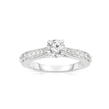Round Diamond Engagement Ring, .52 Carat Center, 14K White Gold