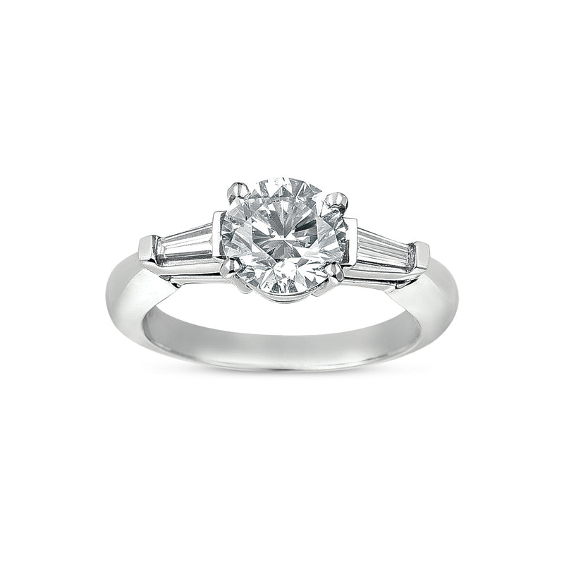 Three Stone Diamond Ring with Tapered Baguettes, Platinum