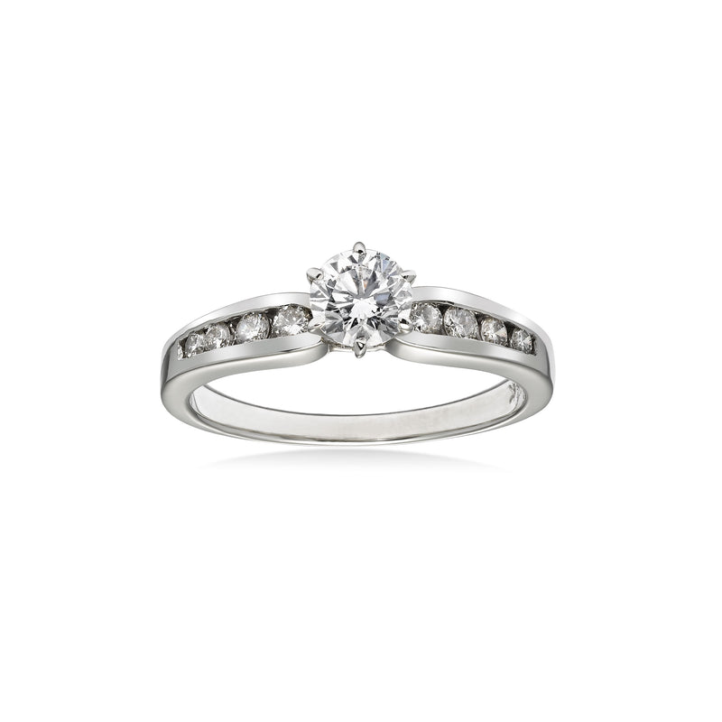 Round Diamond in Channel Setting Ring, .50 Carat Center, 14K White Gold