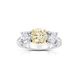 Fancy Light Yellow Three Stone Diamond Ring, Platinum with 18 Karat Gold