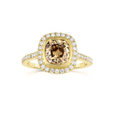 Cushion Shape Fancy Brown Diamond Halo Ring, 14K Yellow Gold