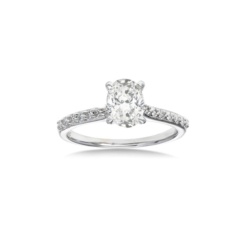 Oval Diamond Engagement Ring, 1.01 Carats Center, 14K White Gold