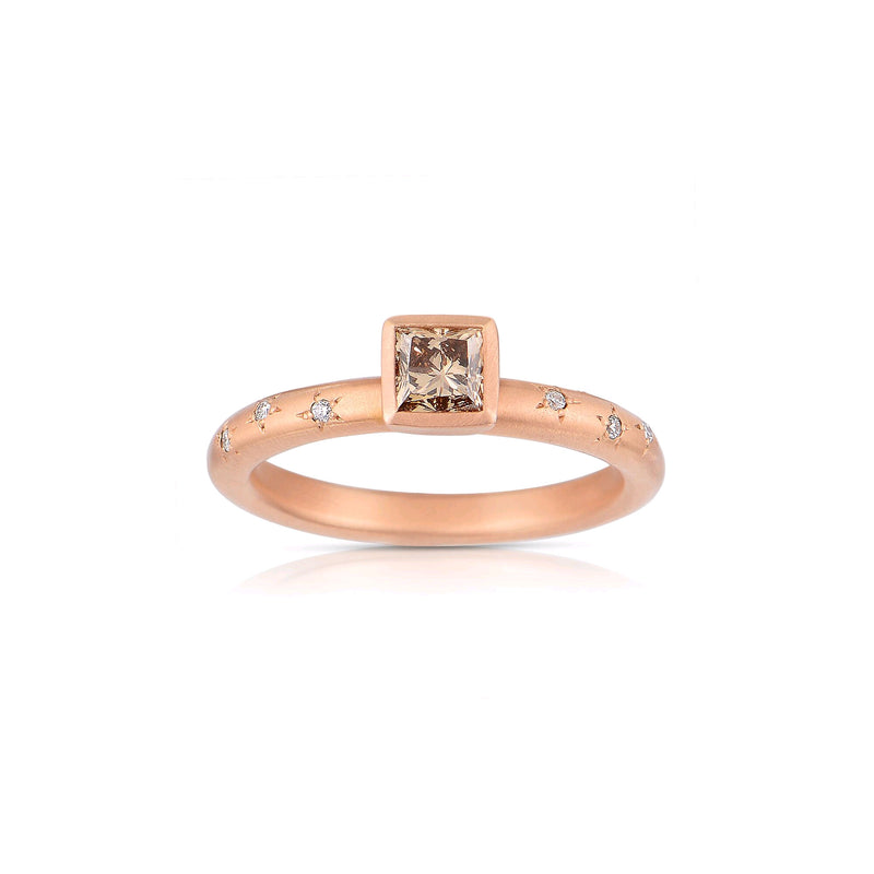 Princess Cut Fancy Brown Diamond Ring, 18K Rose Gold