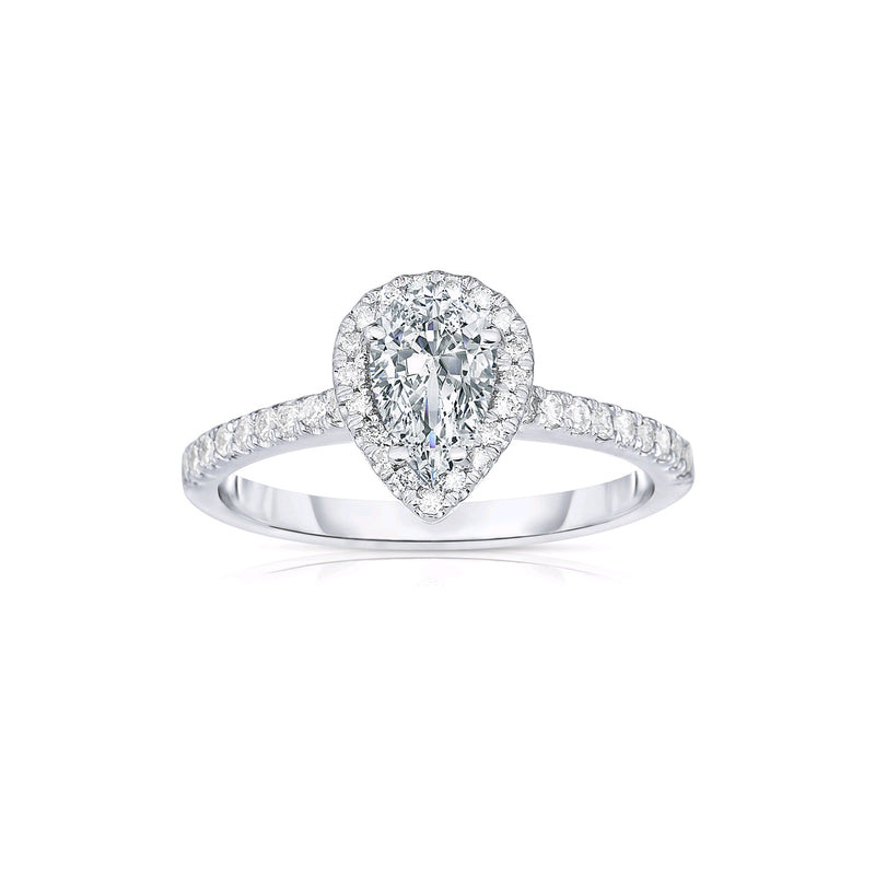 Pear Shape Diamond Halo Ring, Platinum