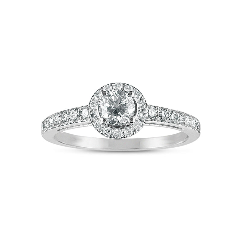 Round Diamond Halo Engagement Ring, Platinum