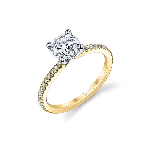 Ring Mounting by Sylvie for 1.25 Carats Center, 14K Yellow Gold