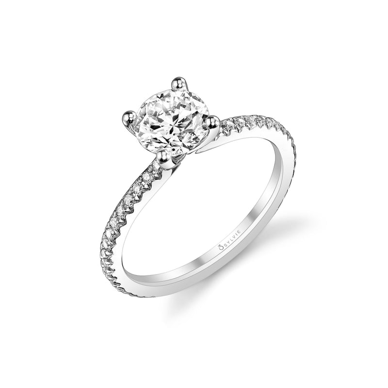 Ring Mounting by Sylvie for 1.50 Carats Center, 14K White Gold