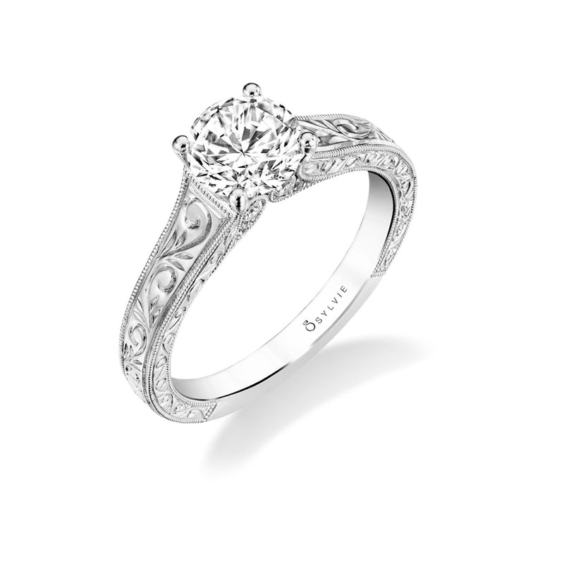 Ring Mounting with Scroll Design by Sylvie, 14K White Gold