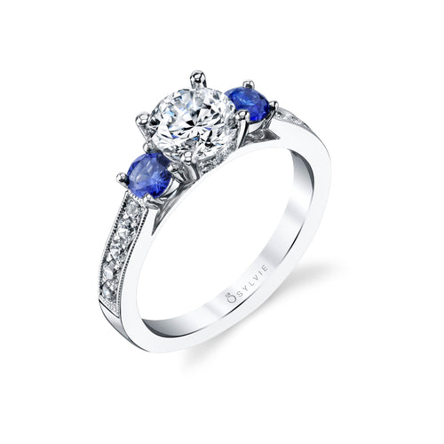 Diamond and Sapphire Ring Mounting by Sylvie, 14K White Gold